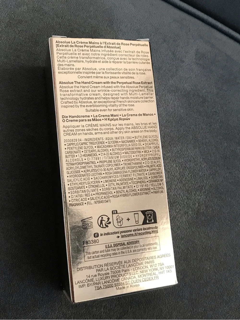 Lancôme Absolue The Hand Cream – 50 ml / 1.69 Fl. Oz. – New in Box (NIB)